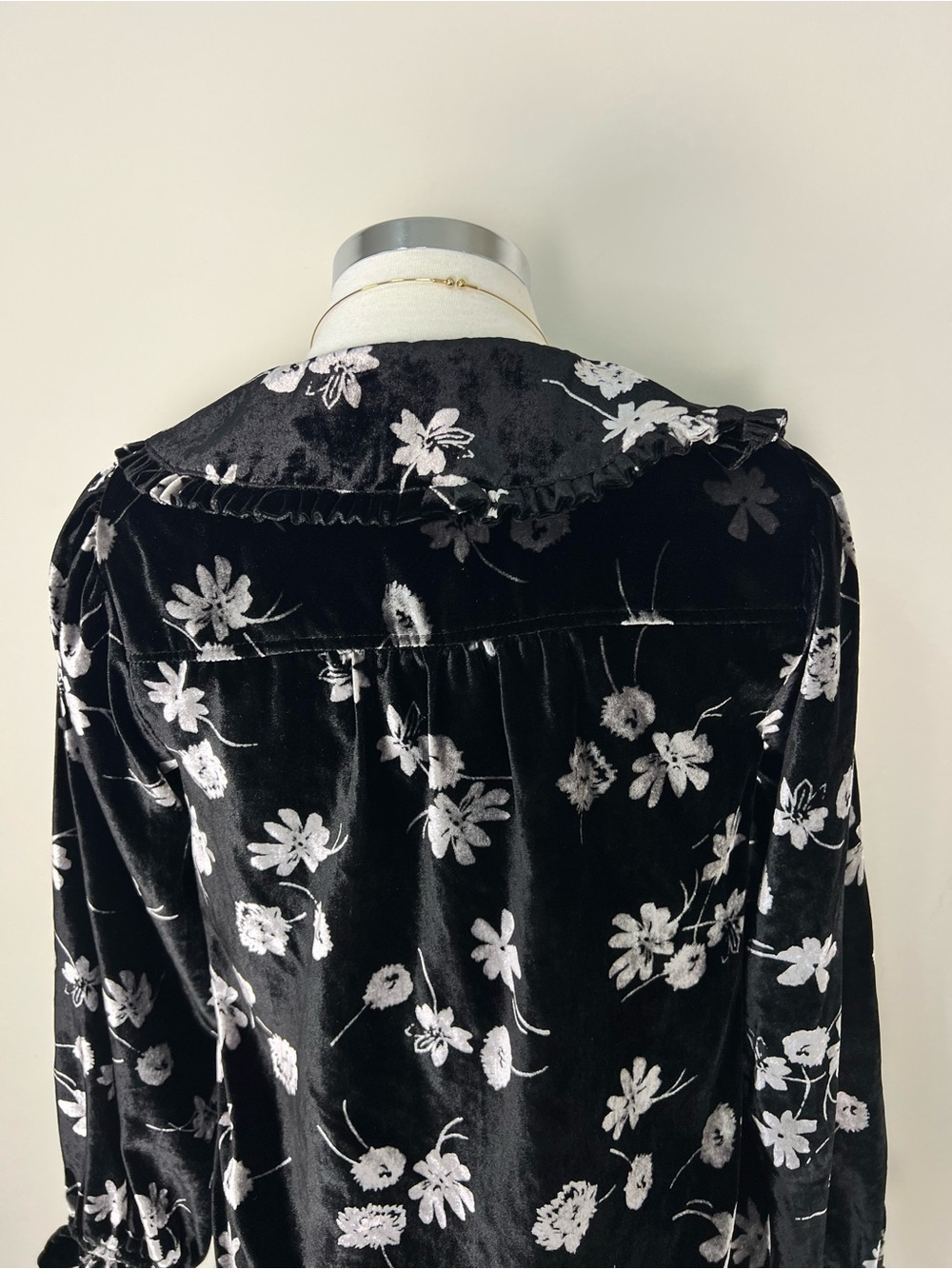 Pilcro Anthropologie Keira Velvet Floral Collared Blouse XS NWT Black Romantic - Picture 6 of 10